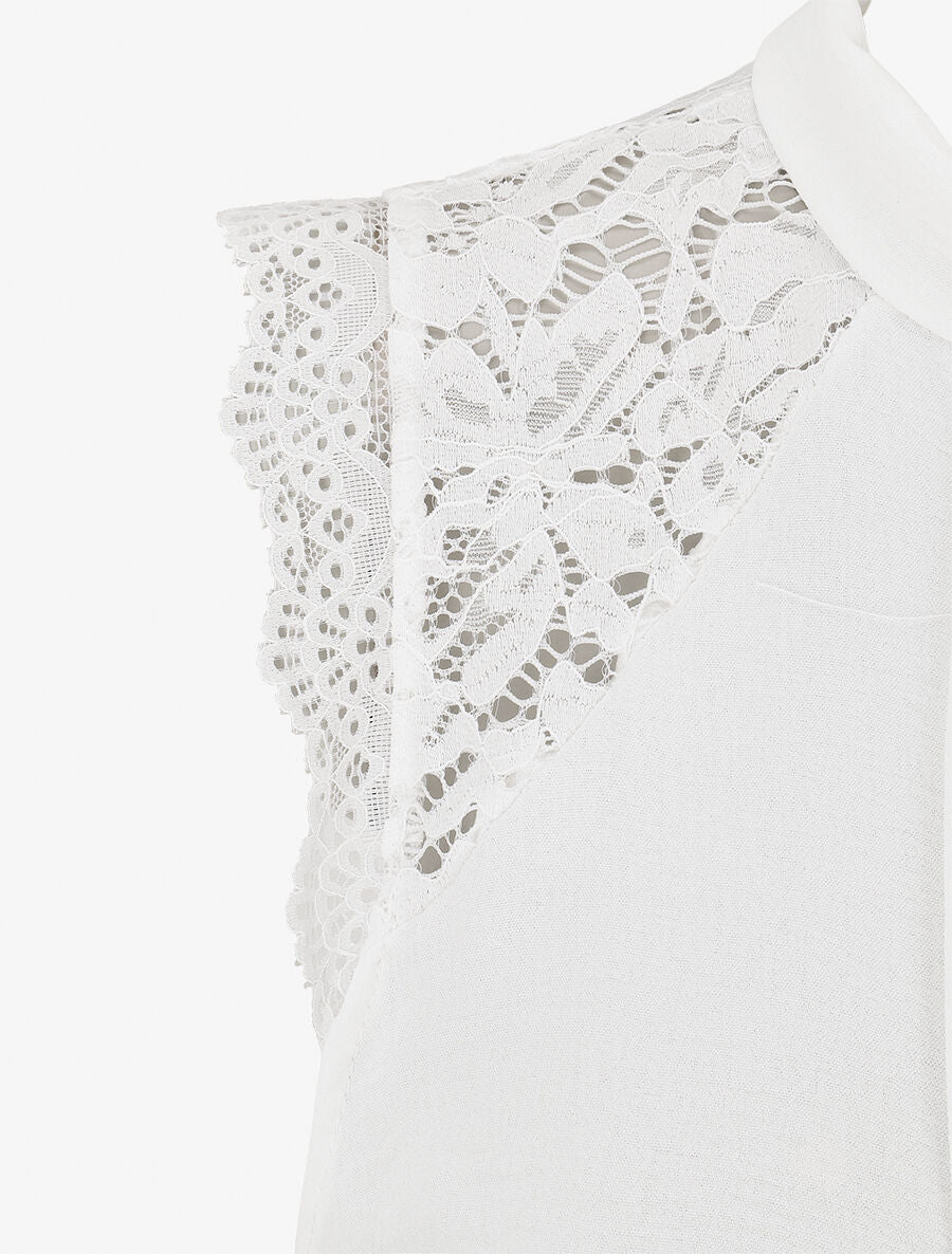 Mouwloze top met kant en geplooid detail - Wit - Image 3
