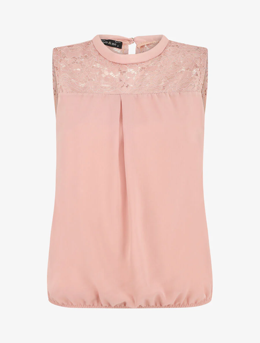 Mouwloze top met kanten schouders - Roze