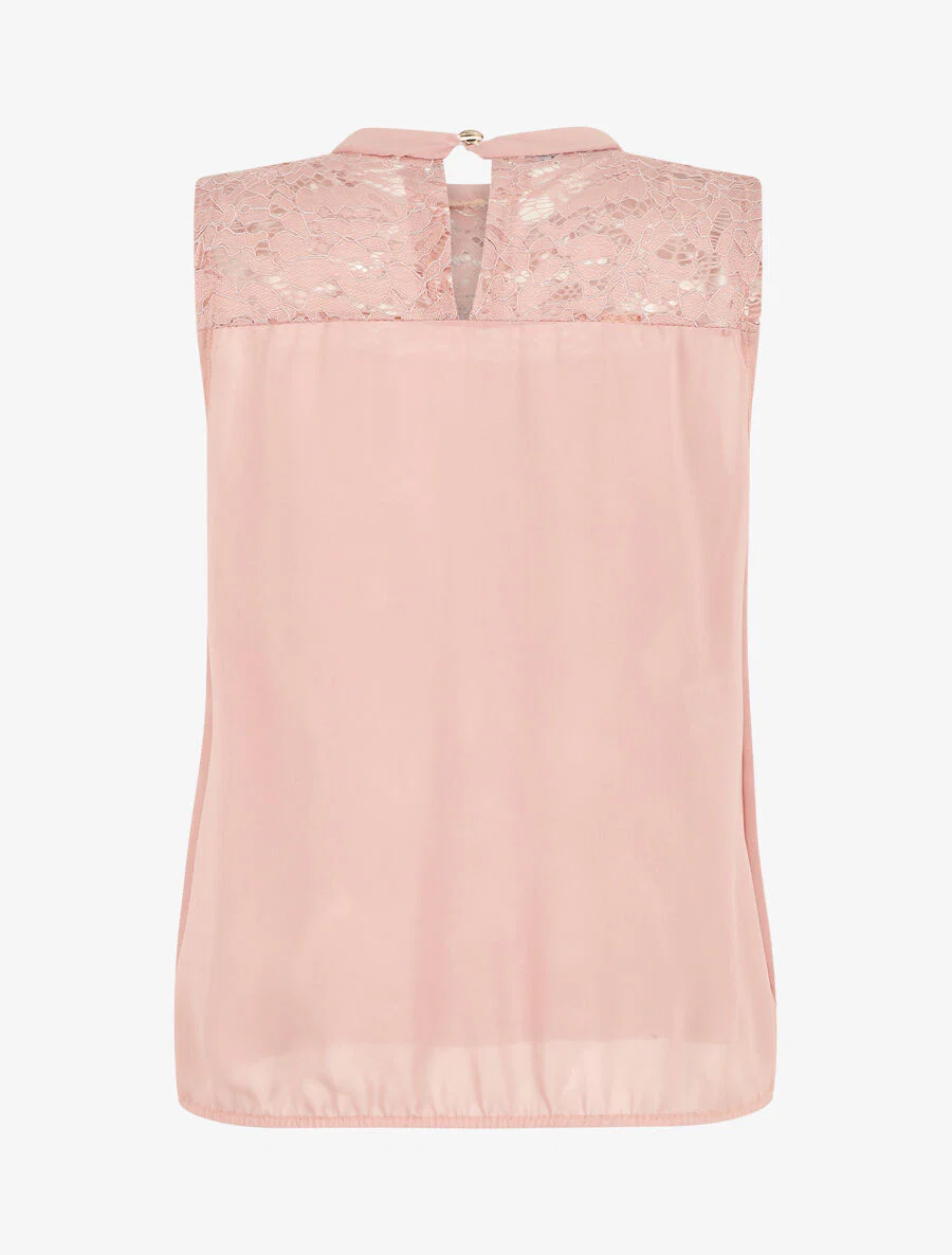 Mouwloze top met kanten schouders - Roze - Image 2