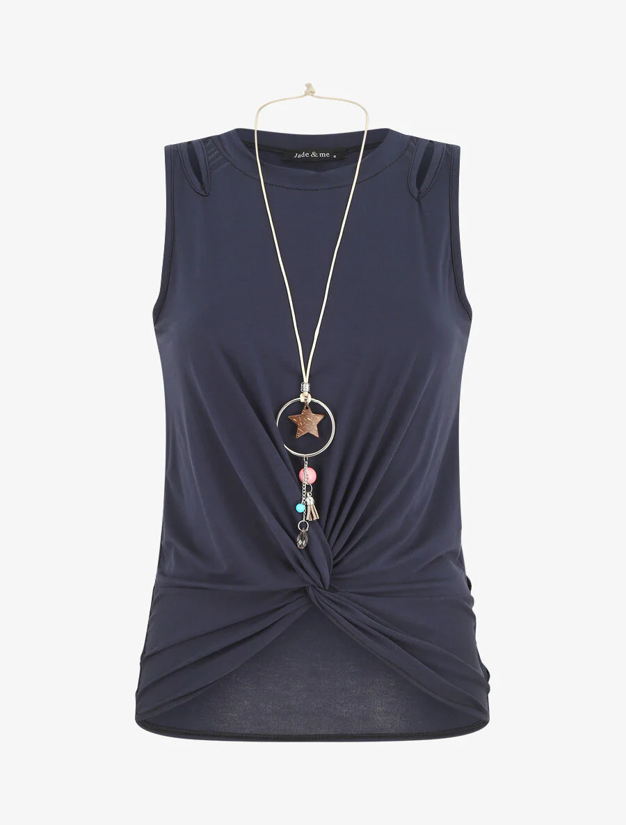 Mouwloze top met knoop - Donkerblauw