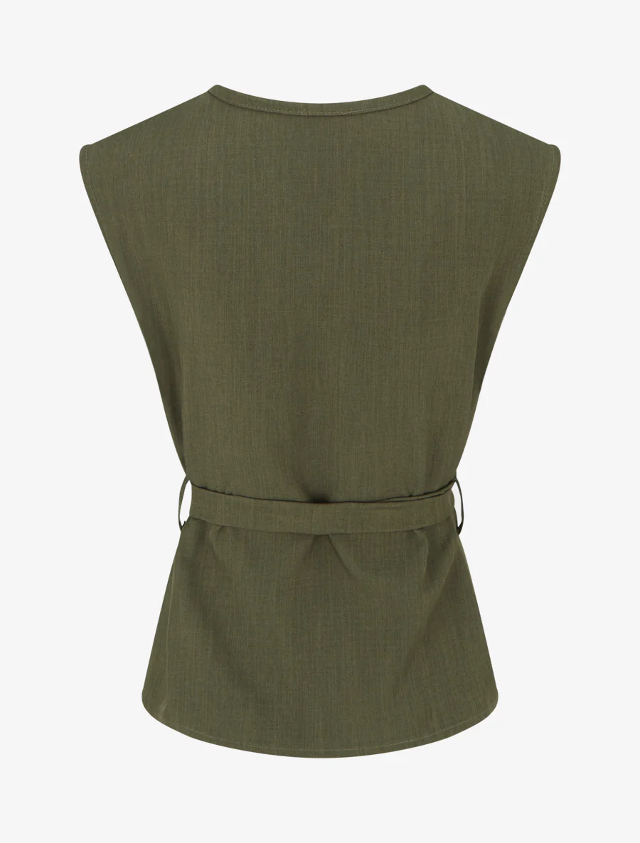 Mouwloze top met knopen - Kaki - Image 2