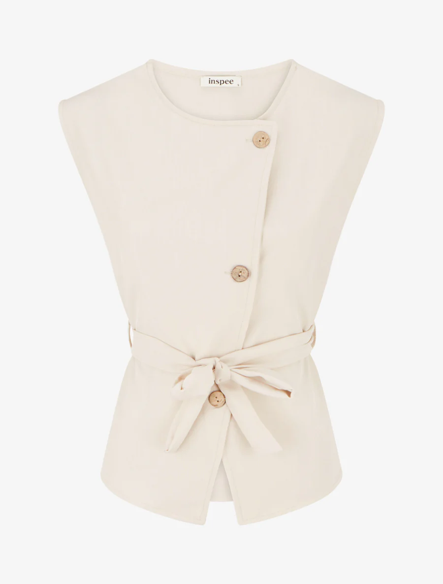 Mouwloze top met knopen - Beige