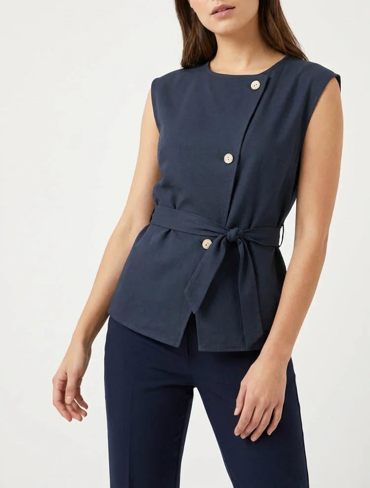 Mouwloze top met knopen - Marine - Image 4