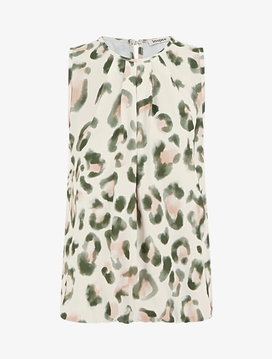 Mouwloze top met luipaardprint - Kaki