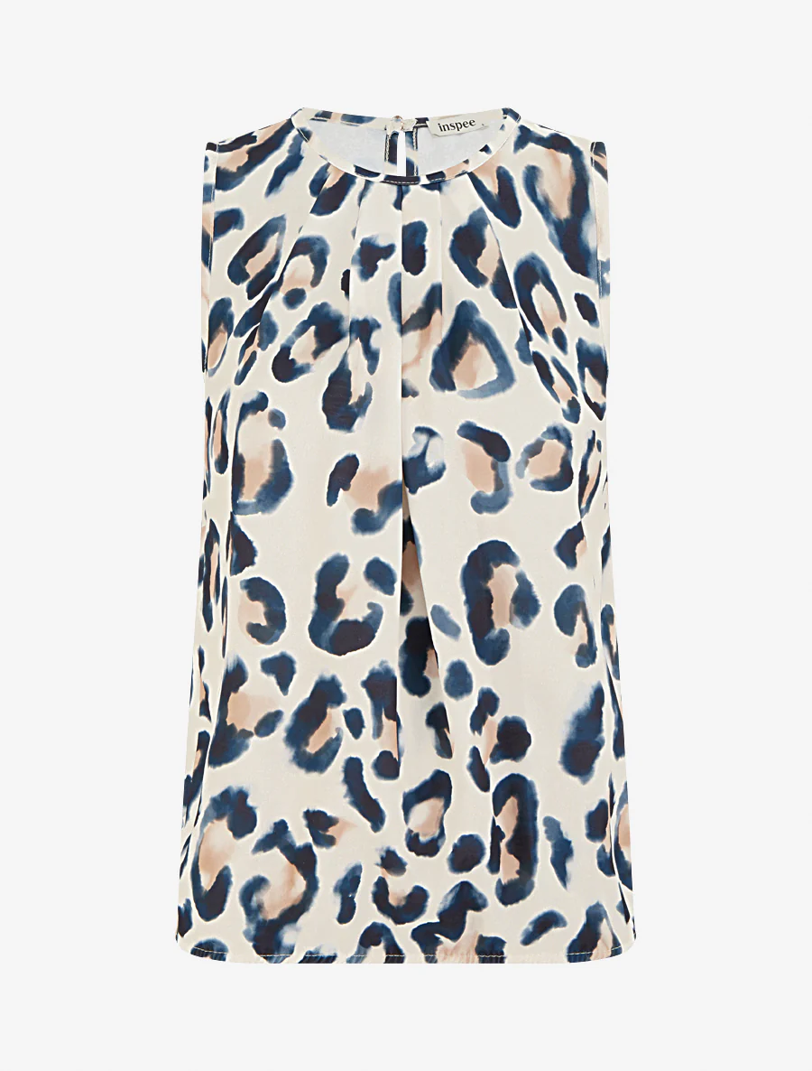 Mouwloze top met luipaardprint - Marine