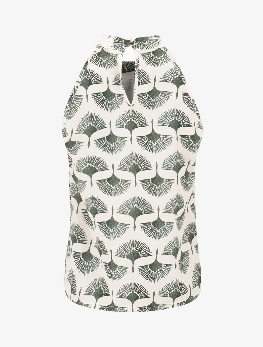Mouwloze top met paardenbloemprint - Olijfgroen - Image 2