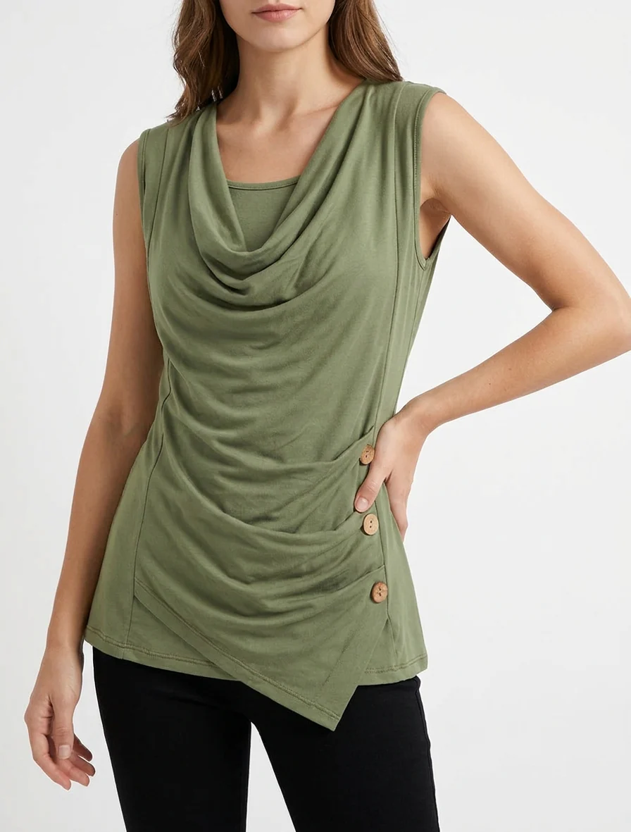 Mouwloze top met ronde hals. - Kaki - Image 4