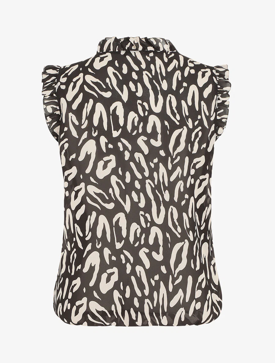 Mouwloze top met ruches en luipaardpatroon - zwart - Image 2