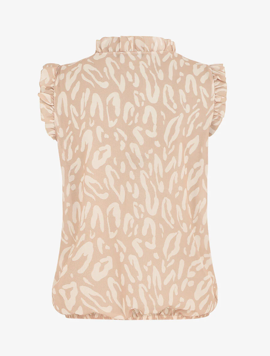Mouwloze top met ruches en luipaardpatroon - beige - Image 2