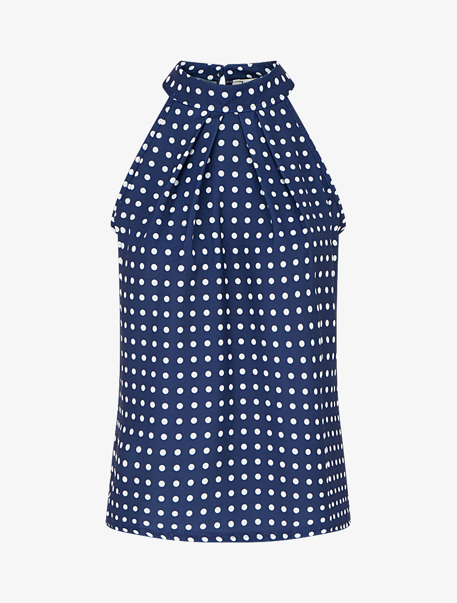 Mouwloze top met stippenprint - Marine