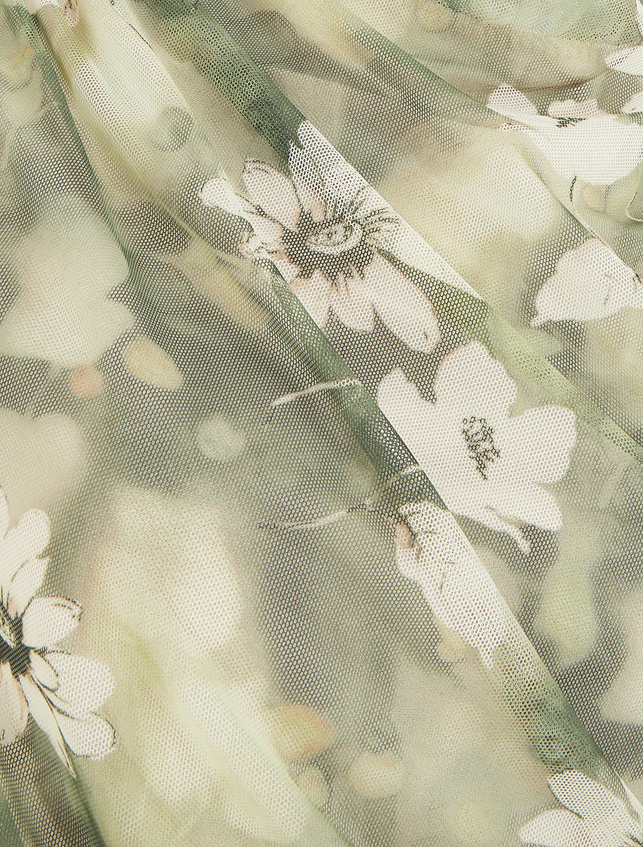 Mouwloze top van tule met bloemen. - Kaki - Image 3
