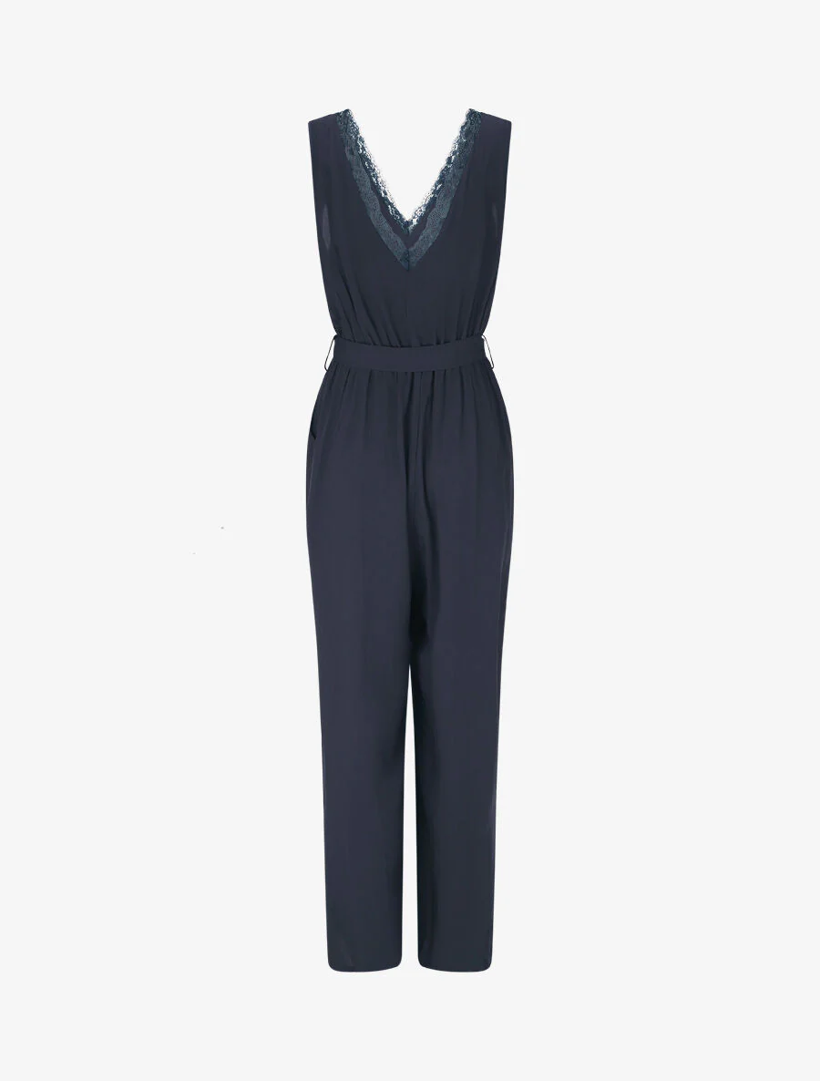 Mouwloze wijde jumpsuit met overslag - Donkerblauw - Image 2