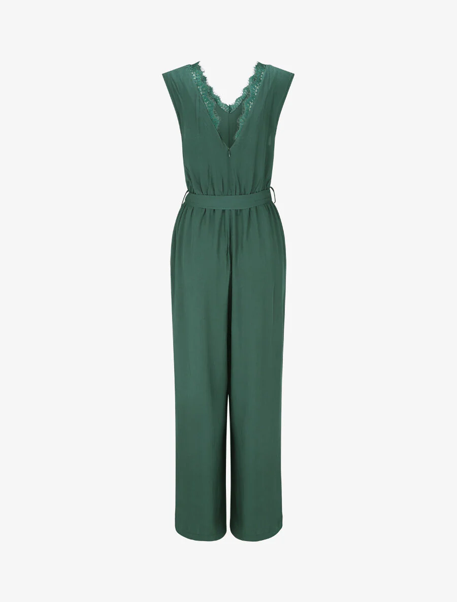 Mouwloze wijde jumpsuit met V-hals - Dennengroen - Image 2