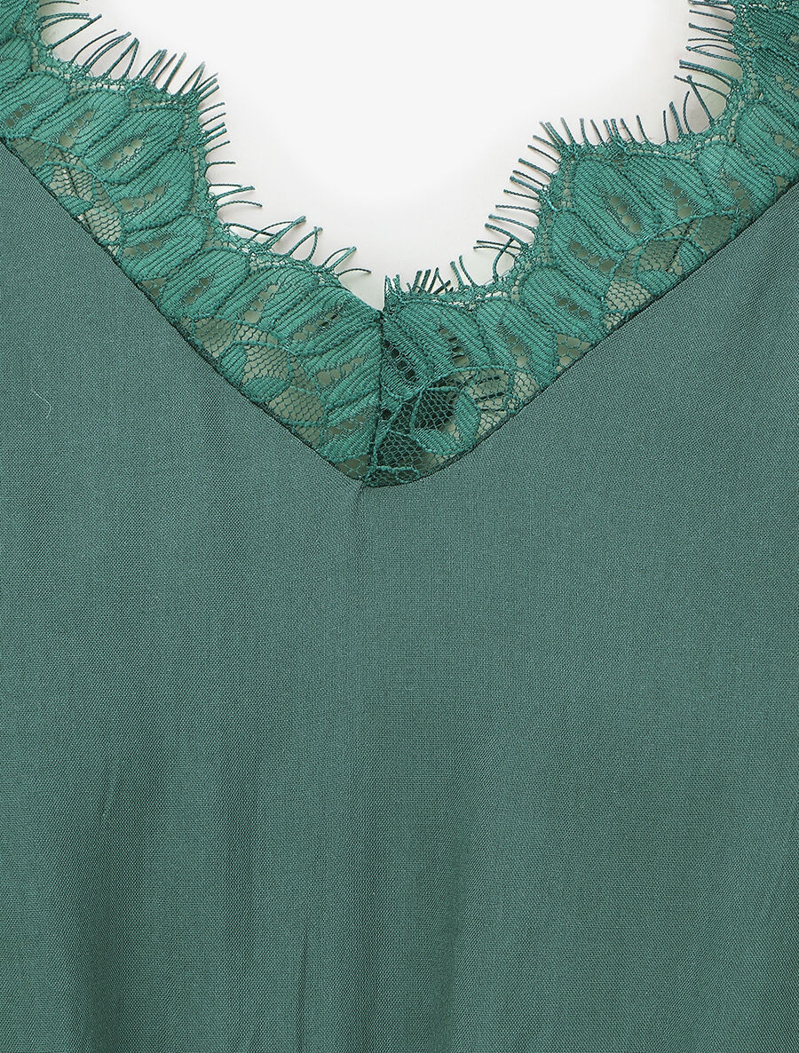 Mouwloze wijde jumpsuit met V-hals - Dennengroen - Image 3