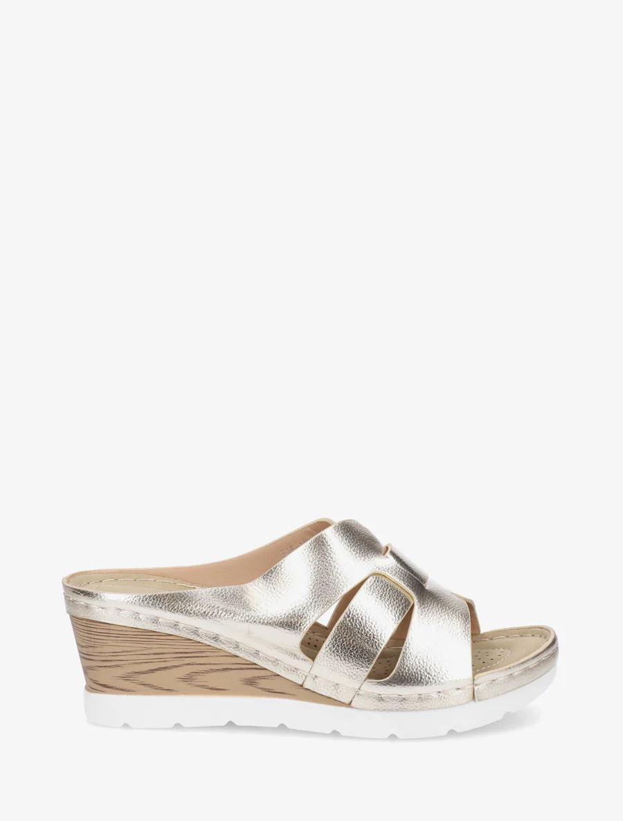 Muiltjes met houten zool effect - Goud