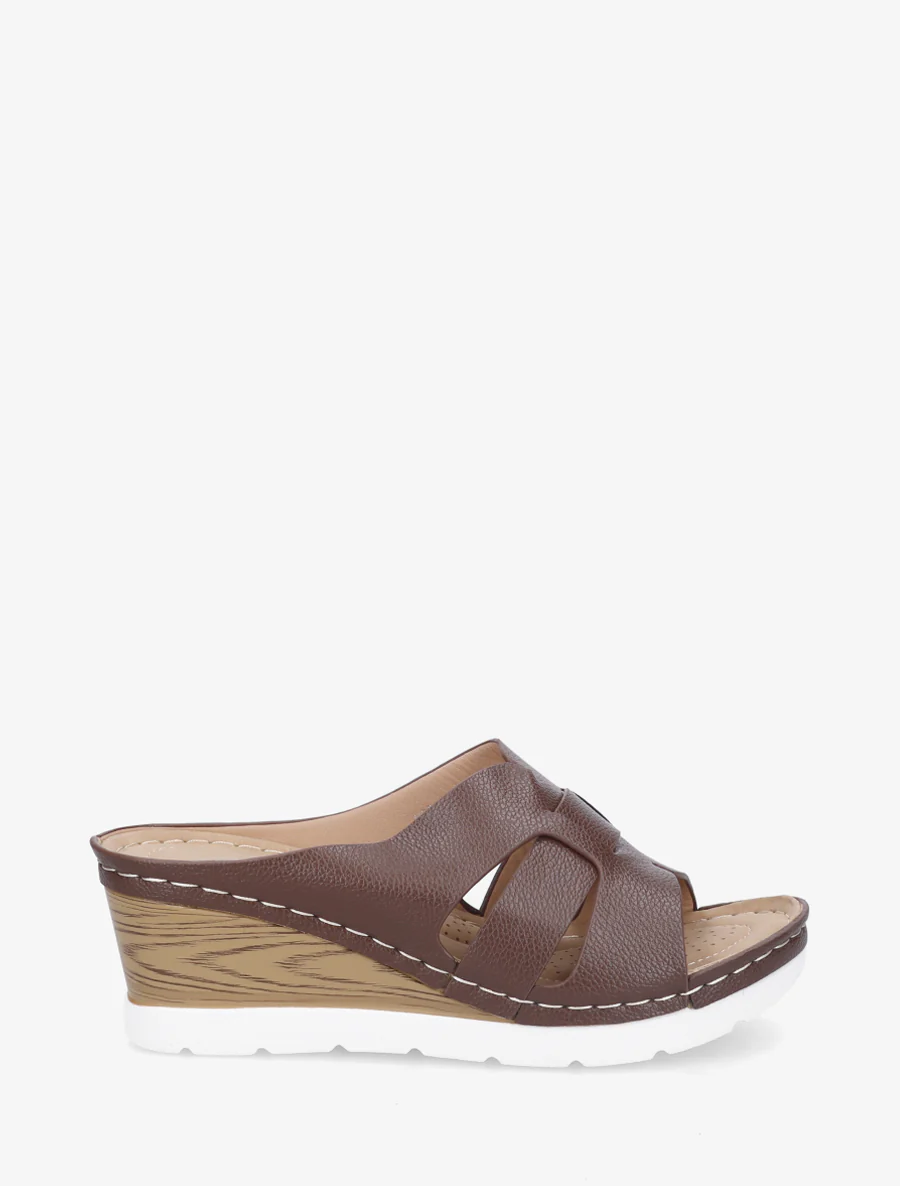 Muiltjes met houten zool effect - Bruin