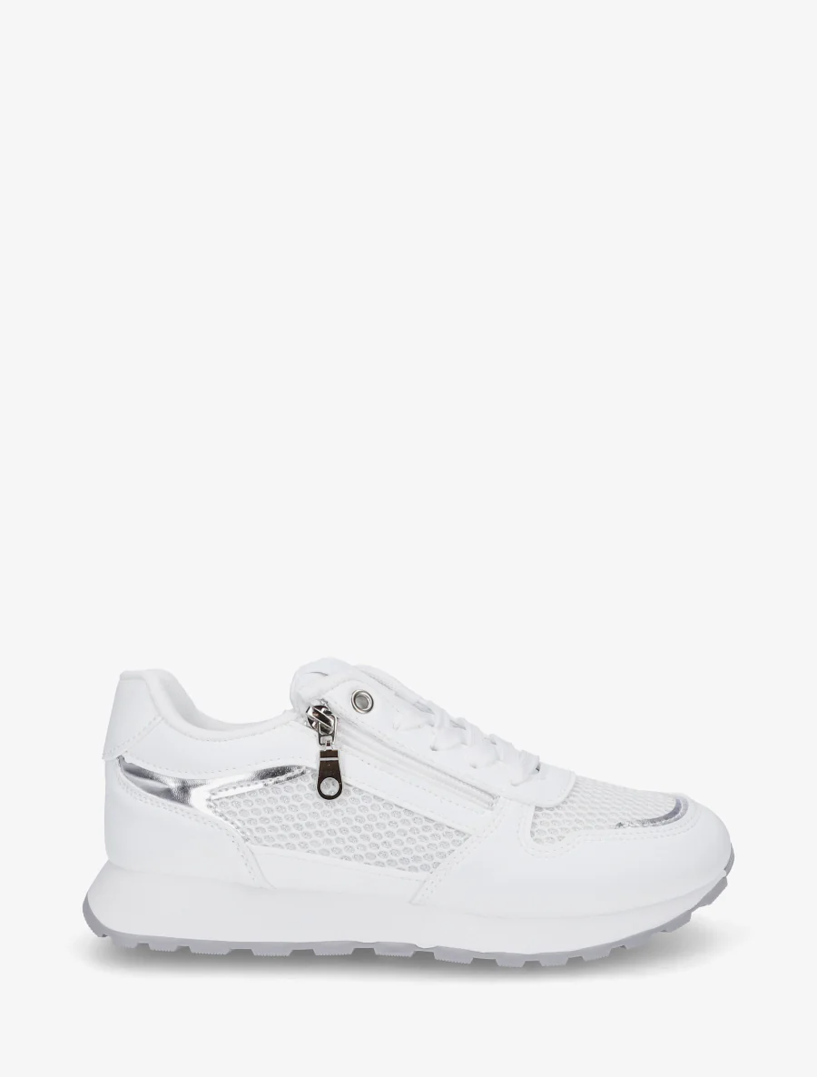 Nep leren sneakers en iriserende stof met ritssluiting - Wit