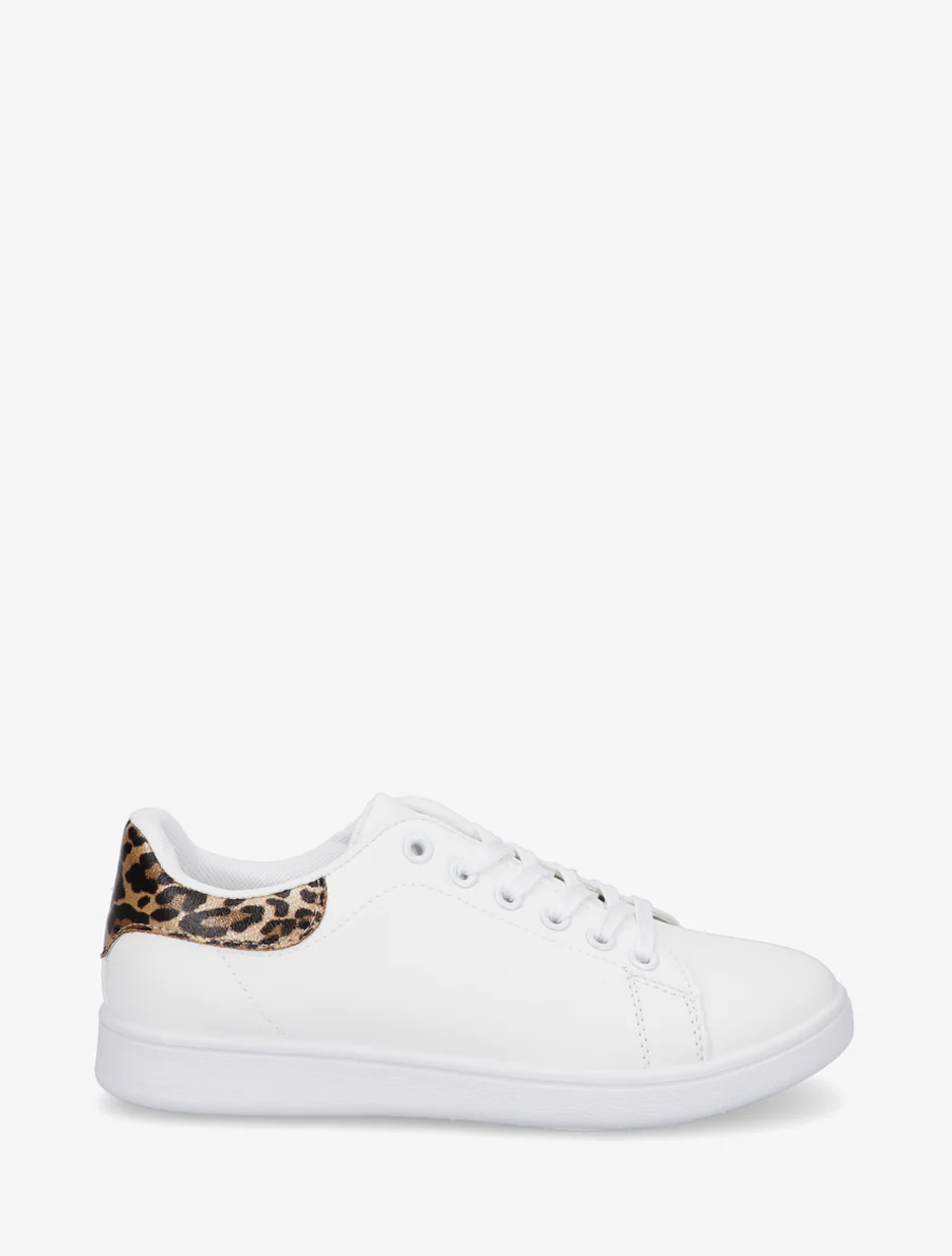 Nep leren sneakers met luipaardaccent - Beige