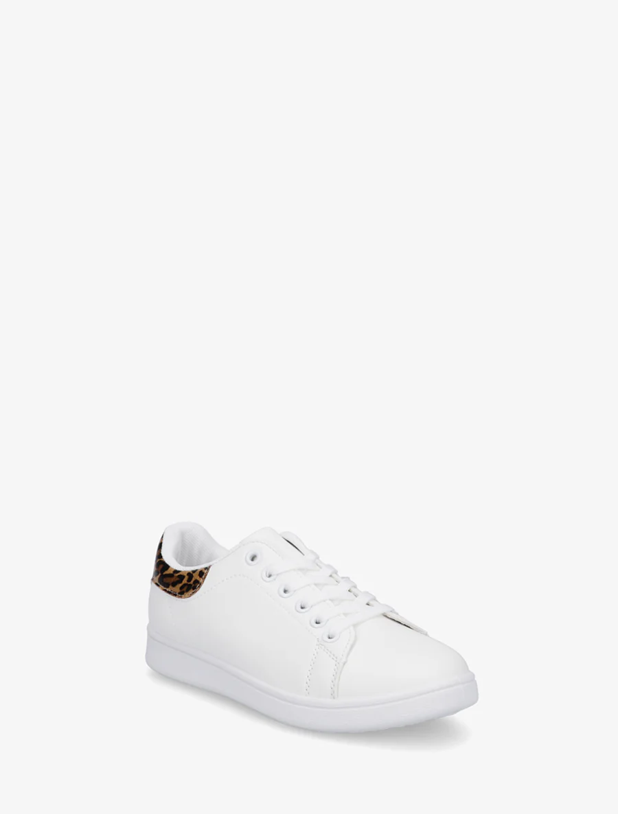 Nep leren sneakers met luipaardaccent - Beige - Image 2