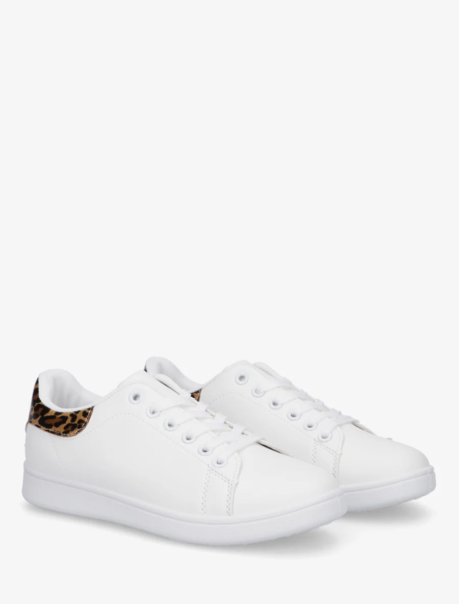 Nep leren sneakers met luipaardaccent - Beige - Image 4