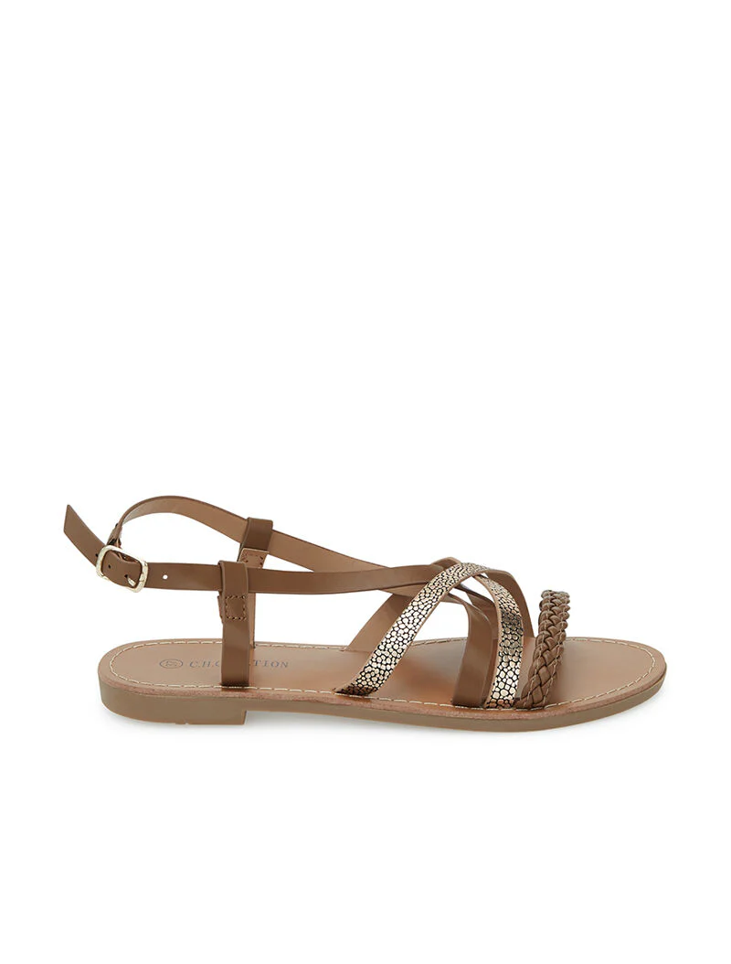 Textuur sandalen - camel