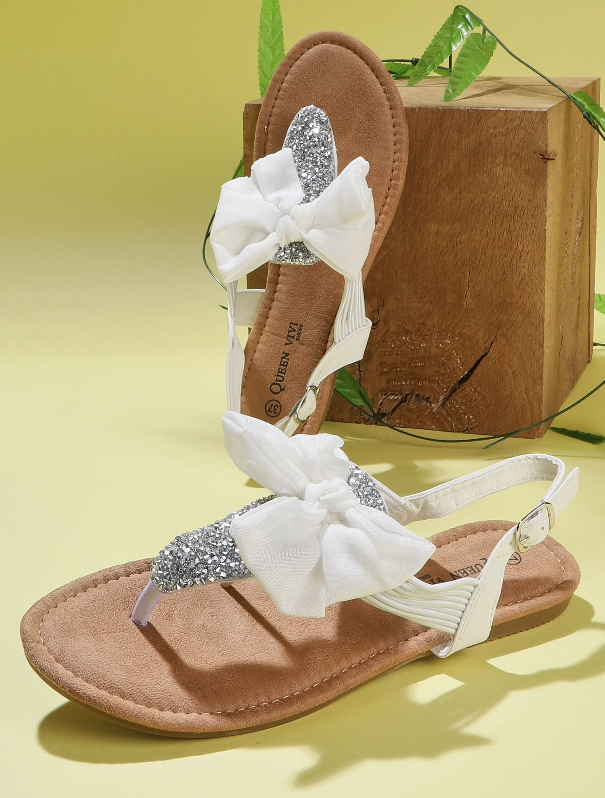 Strass sandalen en met strik - wit - Image 6
