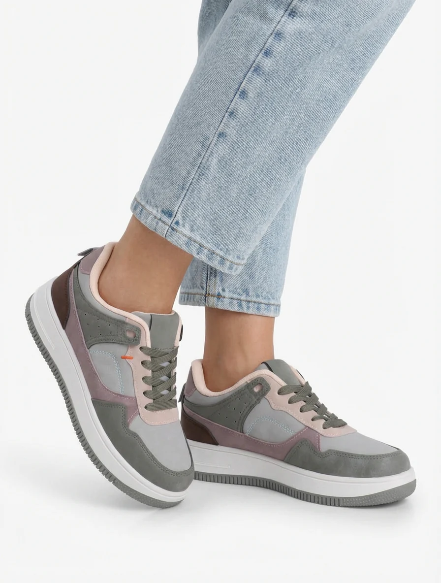 Nubuck-effect sneakers met dikke zool - Watergroen - Image 5