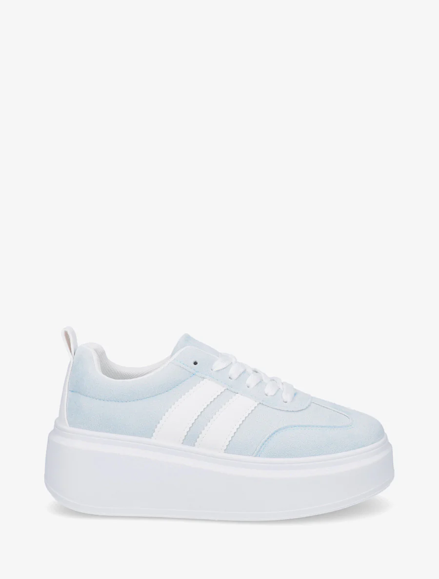 Nubuck-effect sneakers met strepen - Lichtblauw