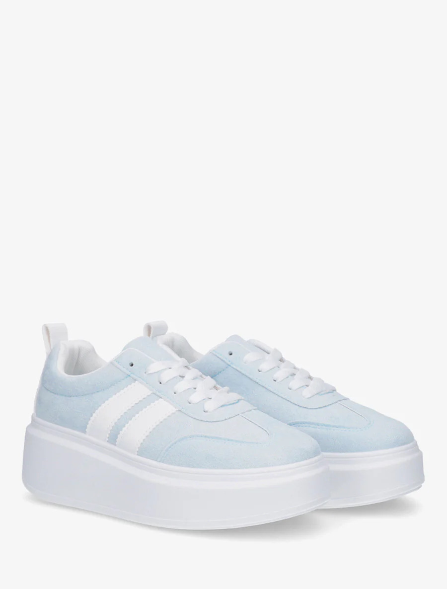 Nubuck-effect sneakers met strepen - Lichtblauw - Image 4