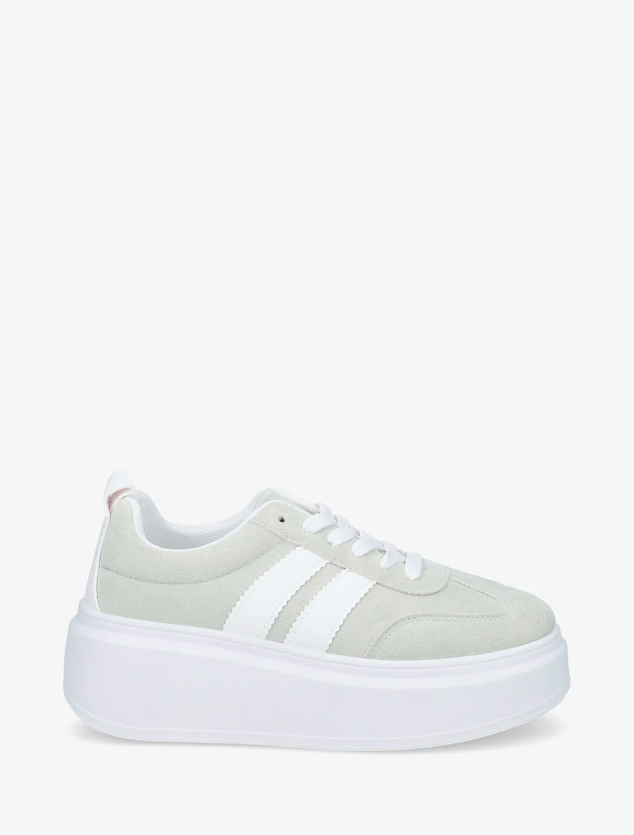 Nubuck-effect sneakers met strepen - Lichtgroen