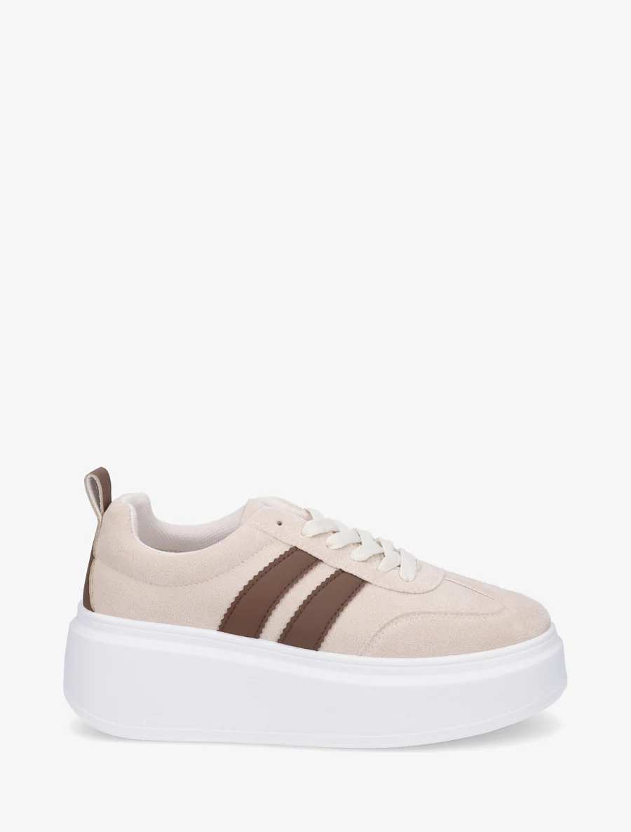 Nubuck-effect sneakers met strepen - Beige