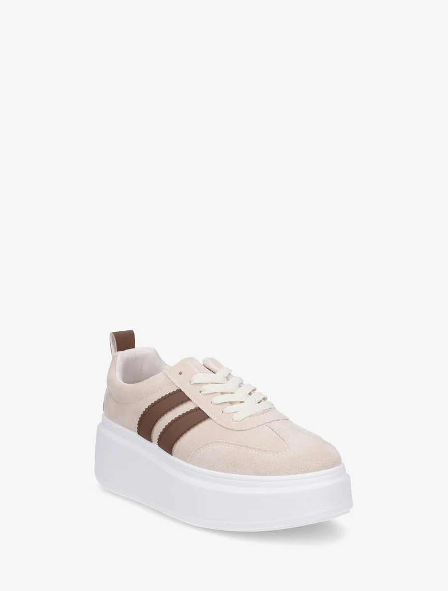 Nubuck-effect sneakers met strepen - Beige - Image 2