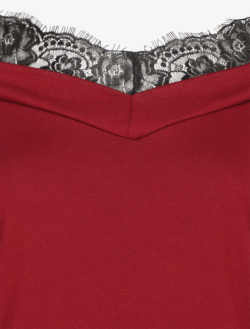 Top met blote schouders en kanten tanktop in trompe l'oeil - Bordeaux - Image 3