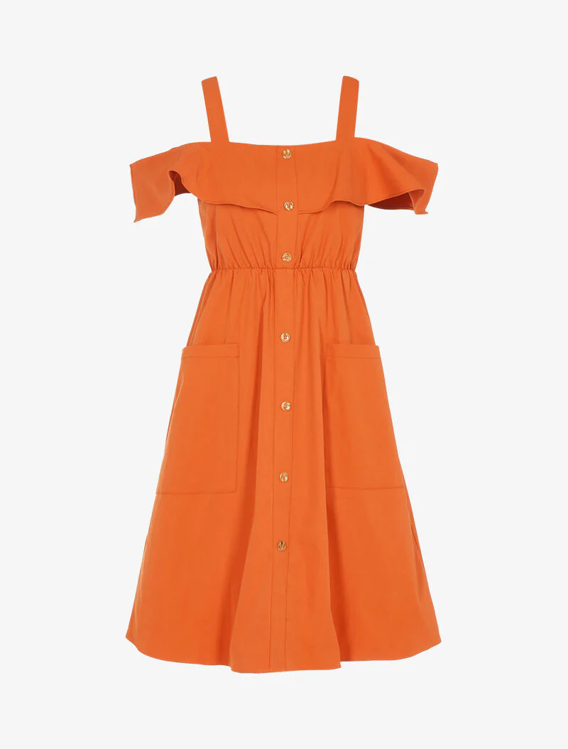 Off-shoulder jurk - oranje