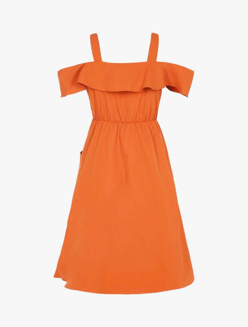 Off-shoulder jurk - oranje - Image 2