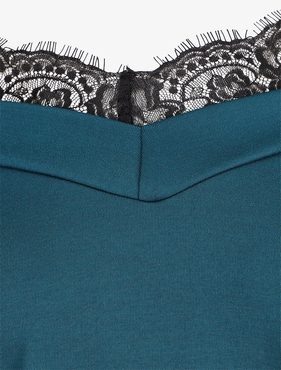 Off-shoulder top met trompe-l'oeil - Blauwgroen - Image 3