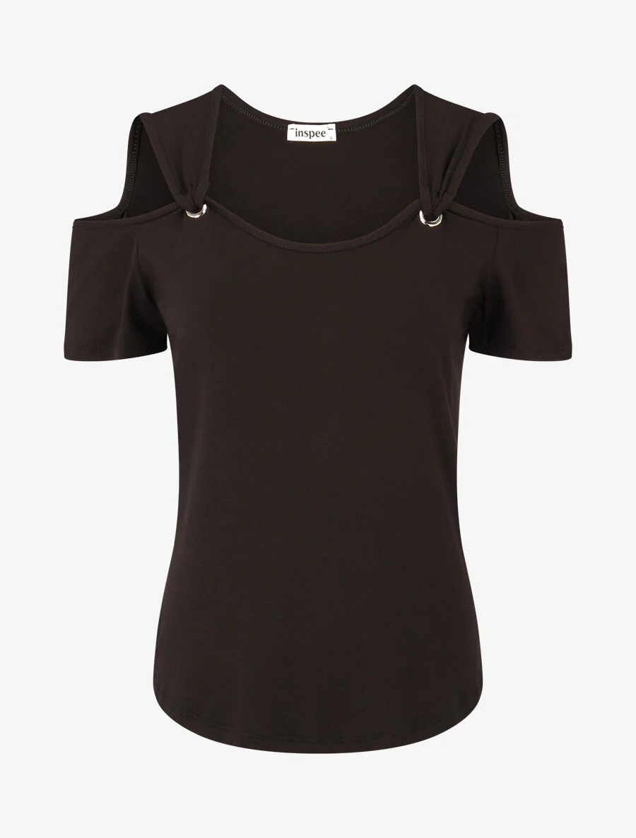 Off-the-shoulder top met korte mouwen - Zwart