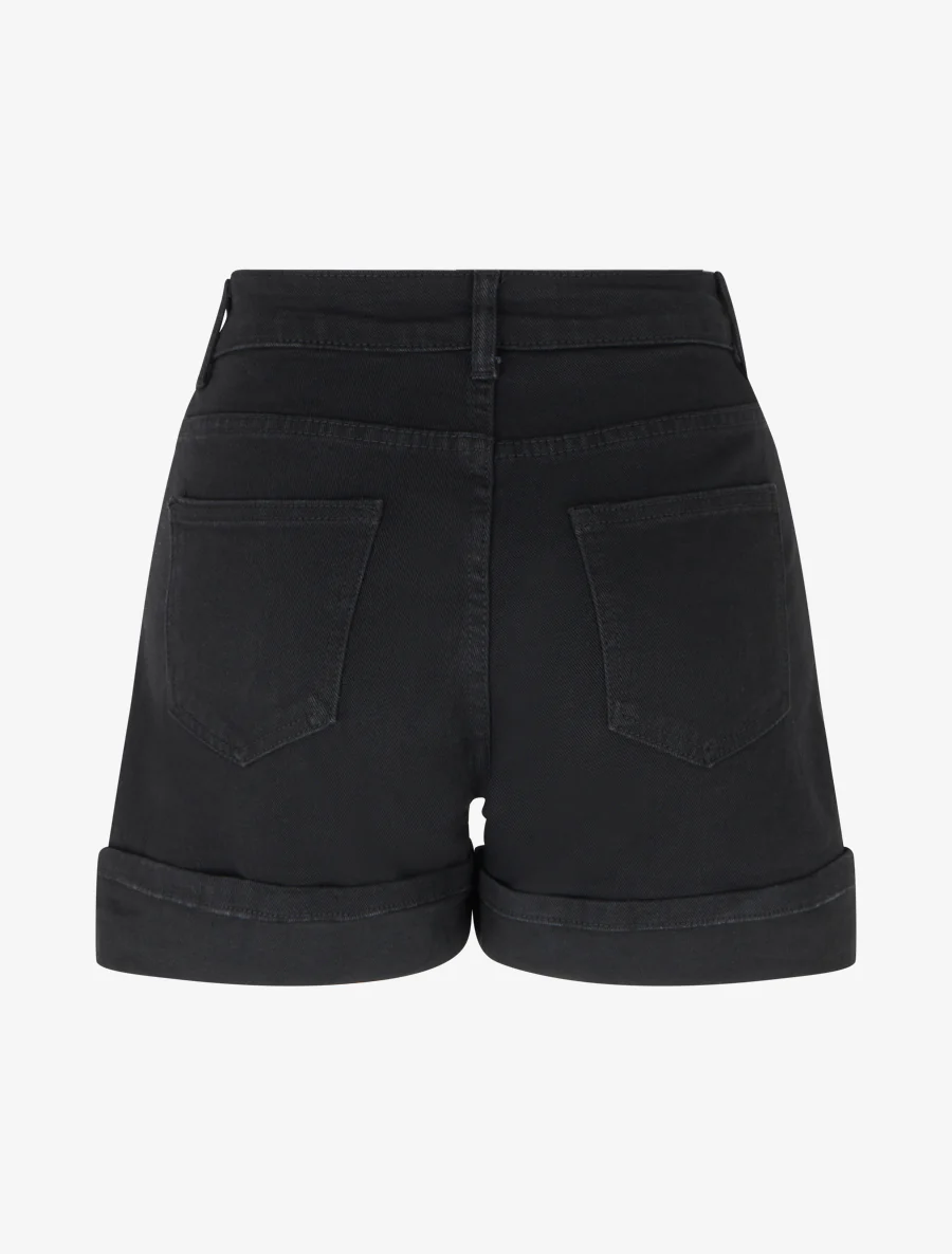 Omgeslagen denim shorts. - Zwart - Image 2