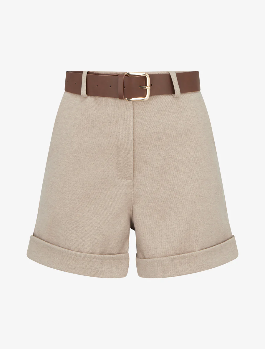 Omgeslagen short met riem - Beige