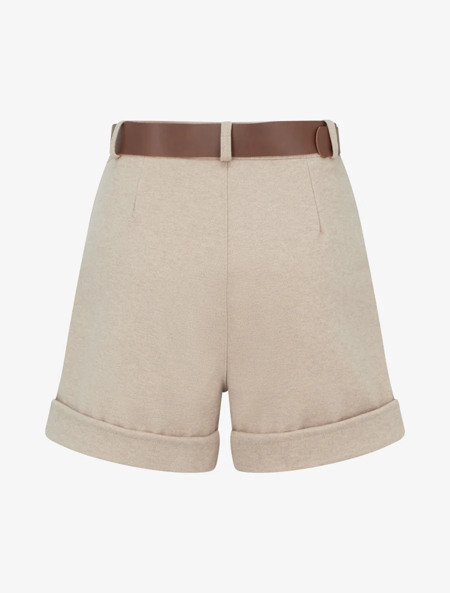 Omgeslagen short met riem - Beige - Image 2