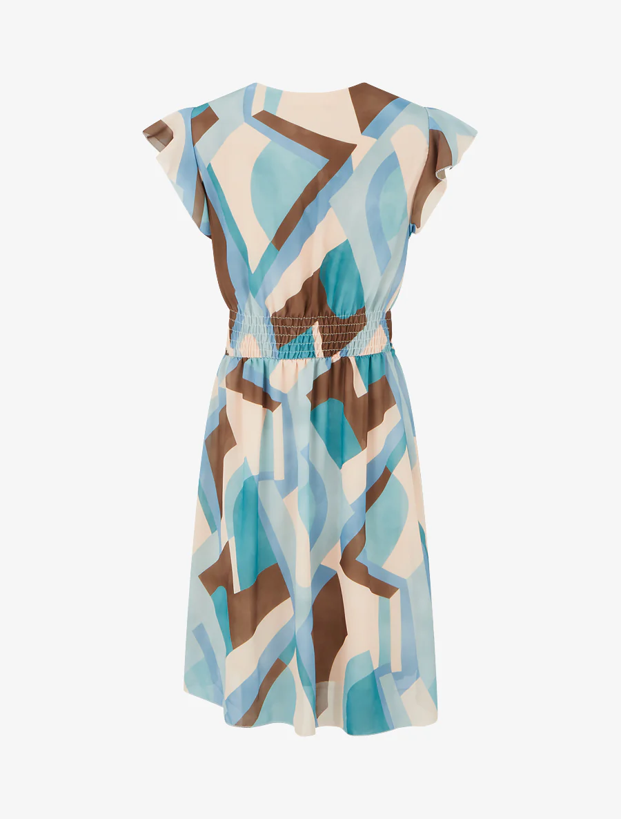 Omslagjurk met retroprint - Eendenblauw - Image 2