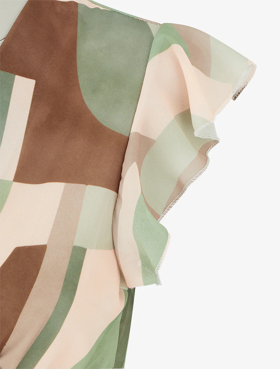 Omslagjurk met retroprint - Kaki - Image 3