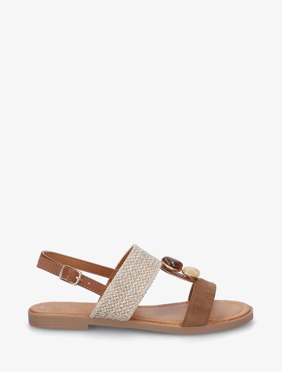 Ongelijke sandalen met bandjes - Kameel