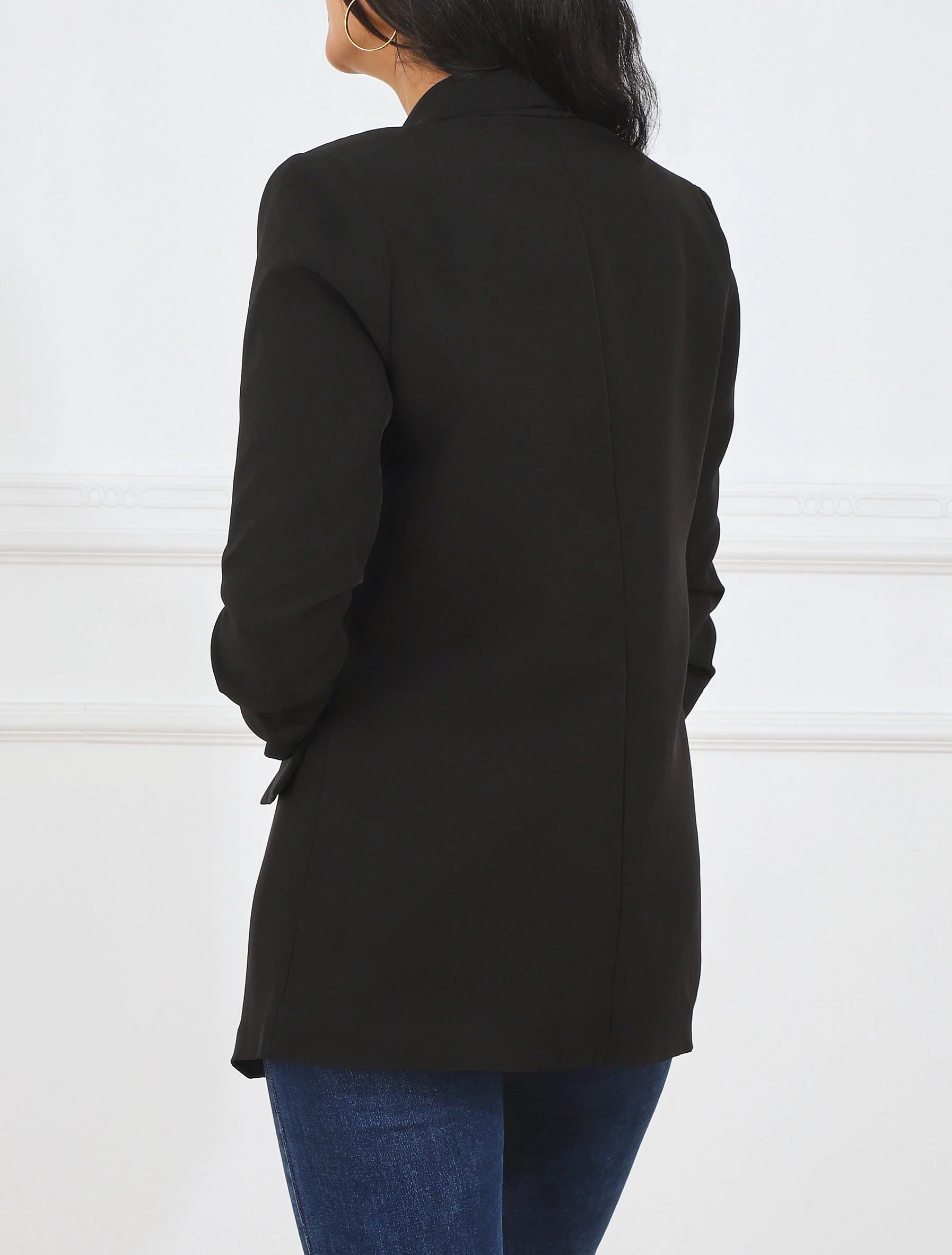 Open blazer met gepleisterde mouwen - Zwart - Image 5
