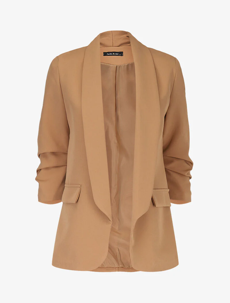 Open blazer met gepleisterde mouwen - Kameel