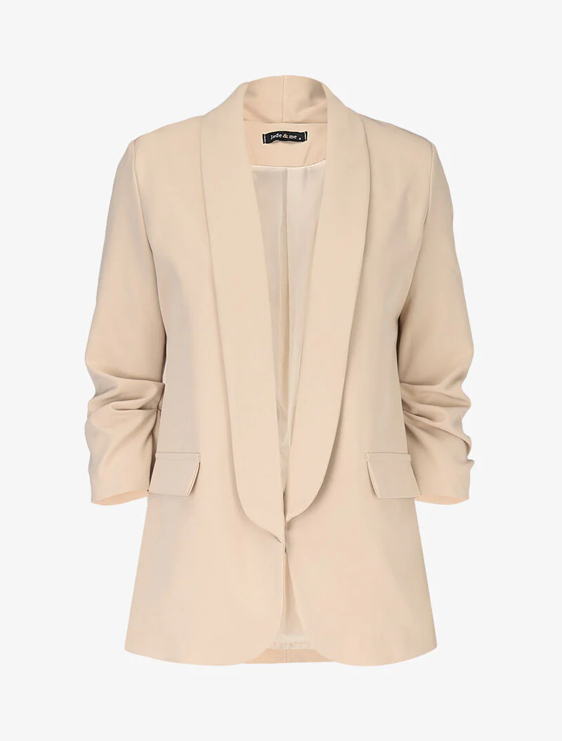Open blazer met gepleisterde mouwen - Beige