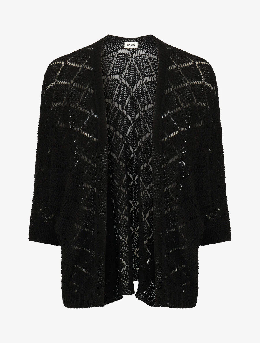 Open gebreid vest - Zwart