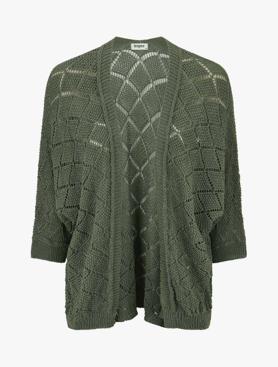 Open gebreid vest - Kakigroen