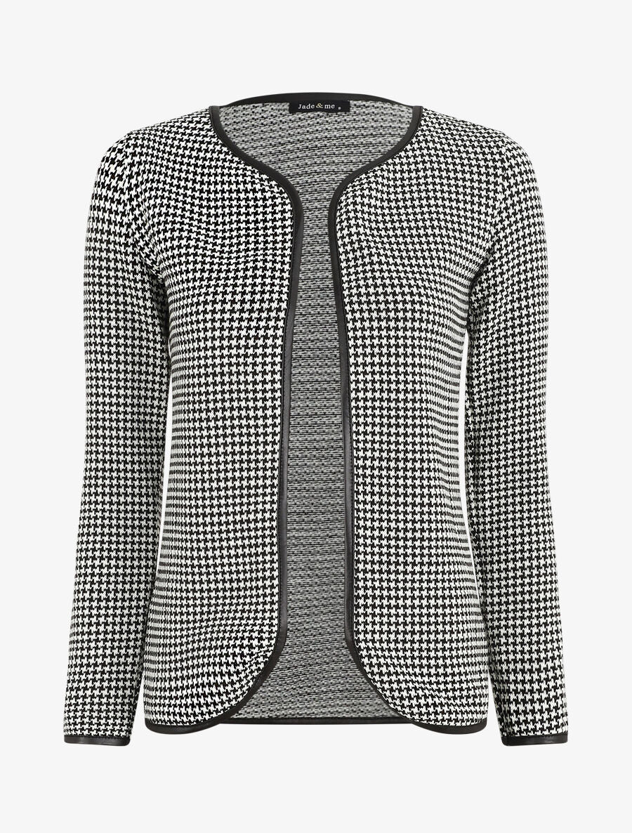 Open gilet met visgraat print - Wit