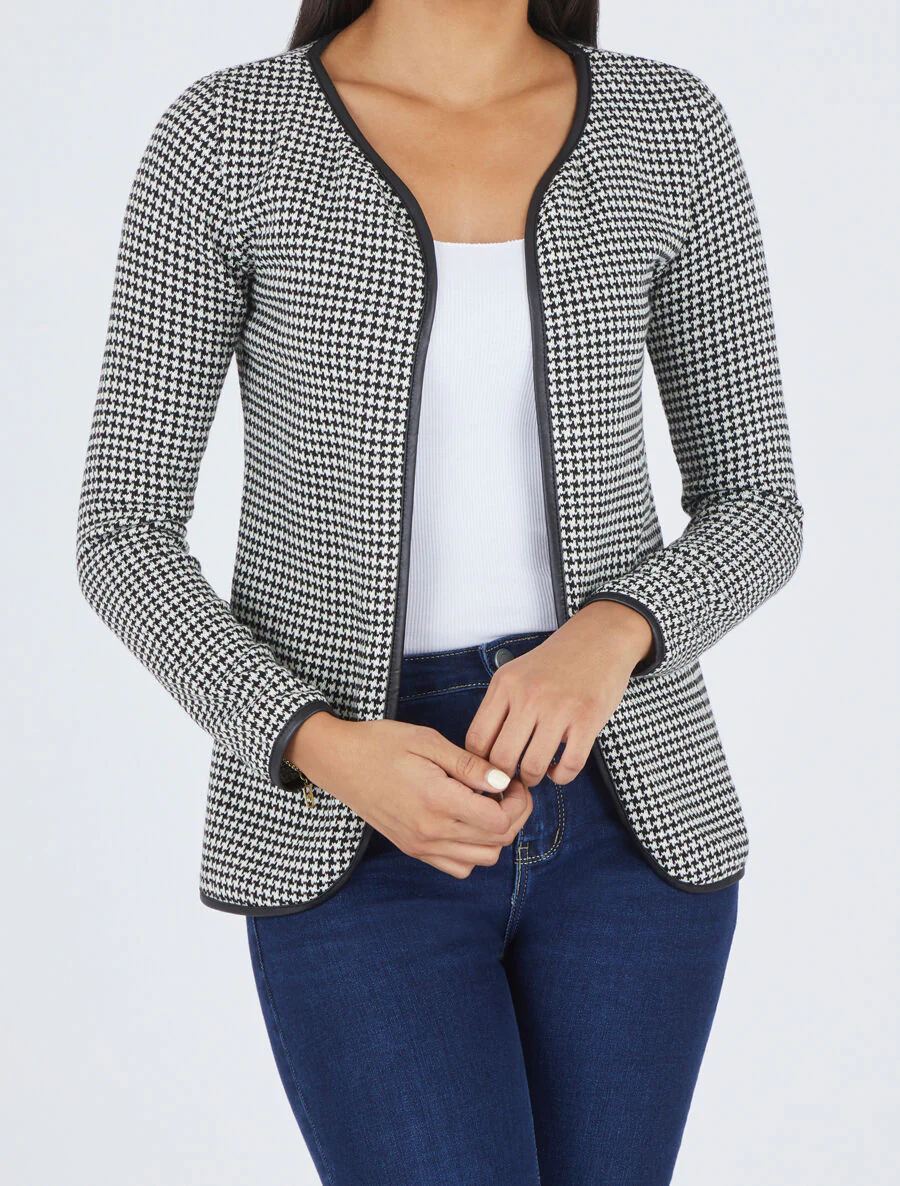 Open gilet met visgraat print - Wit - Image 4